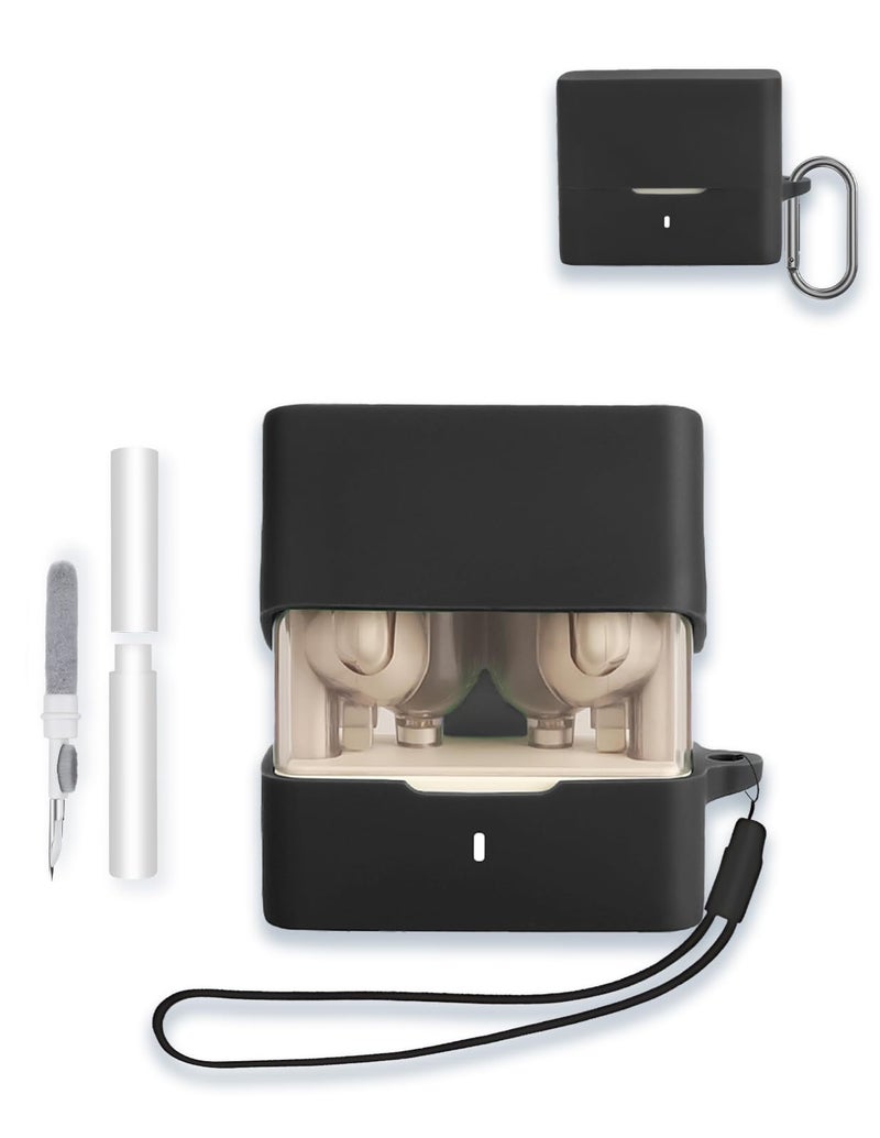 WUNIAK Case for MOONDROP Space Travel 2 Earbuds, WUNIAK Soft Silicone Protective Portable Scratch Shock Resistant Shell with Cleaner Kit & Carabiner & Lanyard ，Black - Image 1