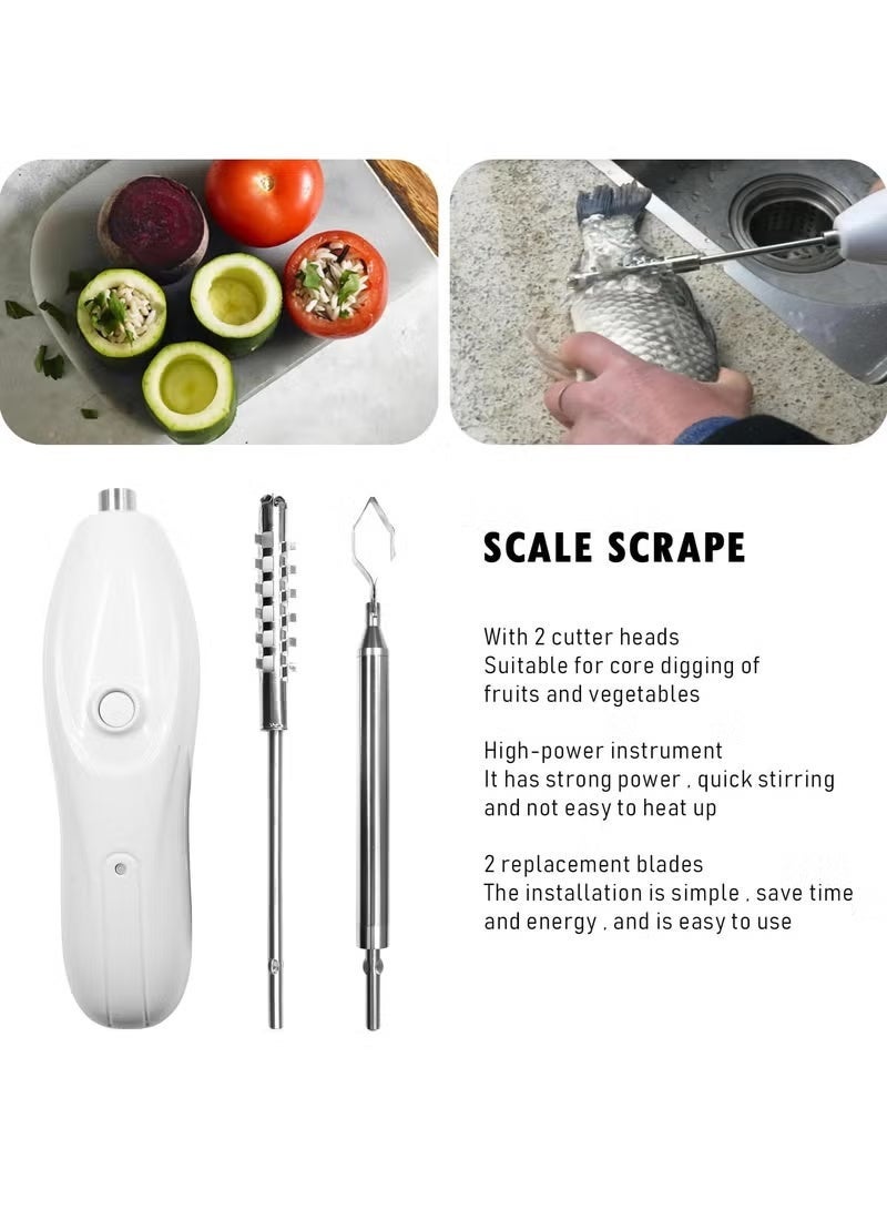Electric Vegetable Corer, Chargeable Electric Vegetable Corer, 2 in 1 Multifunctional Electric Zucchini Corer Veggie Digging Drill & Seafood Scale Scraper, Rechargeable Kitchen Fruit Vegetable Core Remover Tool Fish Scaler Remover, White - Image 5