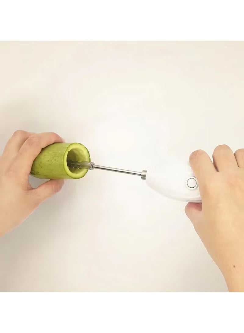 Electric Vegetable Corer, Chargeable Electric Vegetable Corer, 2 in 1 Multifunctional Electric Zucchini Corer Veggie Digging Drill & Seafood Scale Scraper, Rechargeable Kitchen Fruit Vegetable Core Remover Tool Fish Scaler Remover, White - Image 4