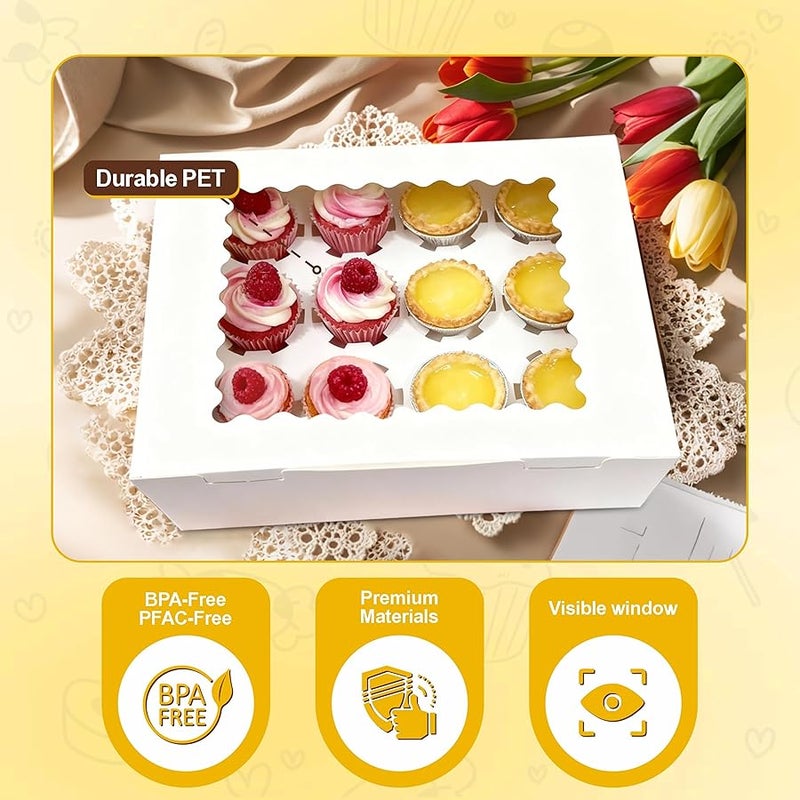 BXIHUR 4Pcs Cupcake Boxes, 12 Count Cupcake box, Viewing Window Cupcake Containers, Suitable for Parties, Banquets, Bakeries and Similar Settings - Image 3