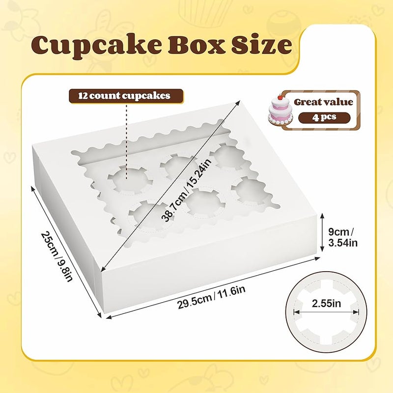 BXIHUR 4Pcs Cupcake Boxes, 12 Count Cupcake box, Viewing Window Cupcake Containers, Suitable for Parties, Banquets, Bakeries and Similar Settings - Image 2