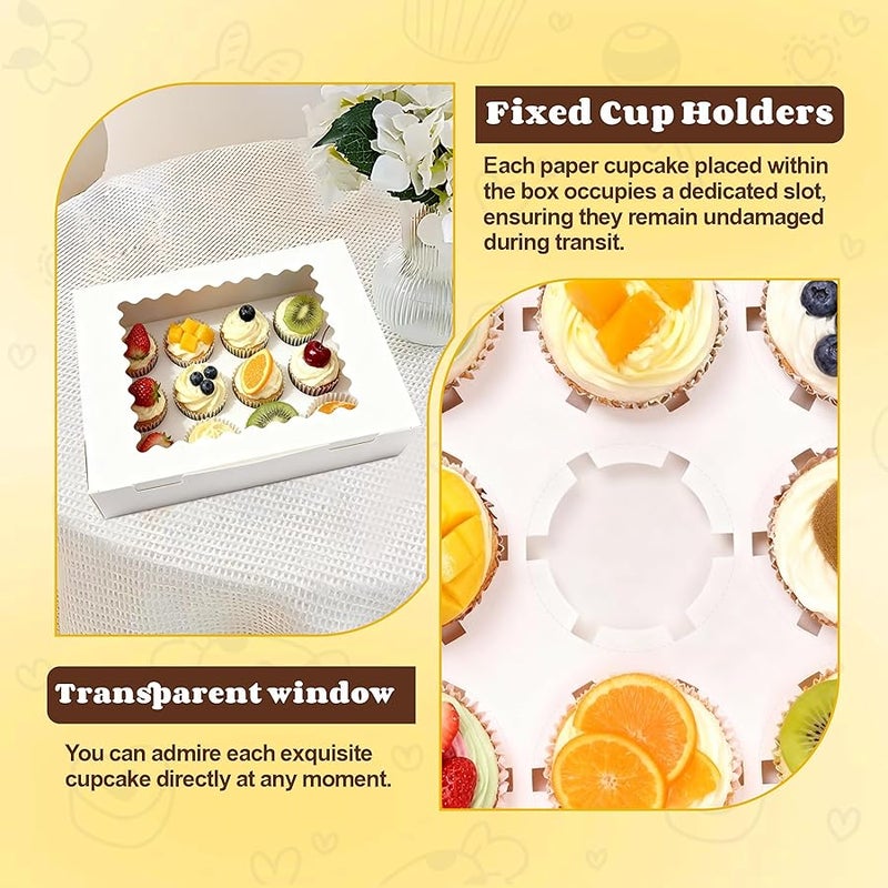 BXIHUR 4Pcs Cupcake Boxes, 12 Count Cupcake box, Viewing Window Cupcake Containers, Suitable for Parties, Banquets, Bakeries and Similar Settings - Image 4