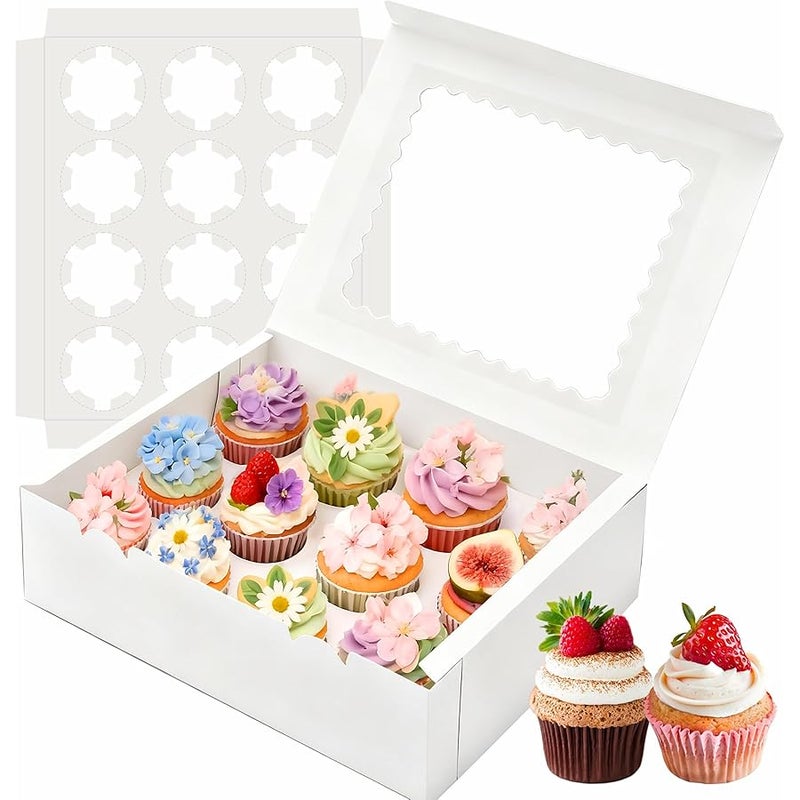 BXIHUR 4Pcs Cupcake Boxes, 12 Count Cupcake box, Viewing Window Cupcake Containers, Suitable for Parties, Banquets, Bakeries and Similar Settings - Image 1