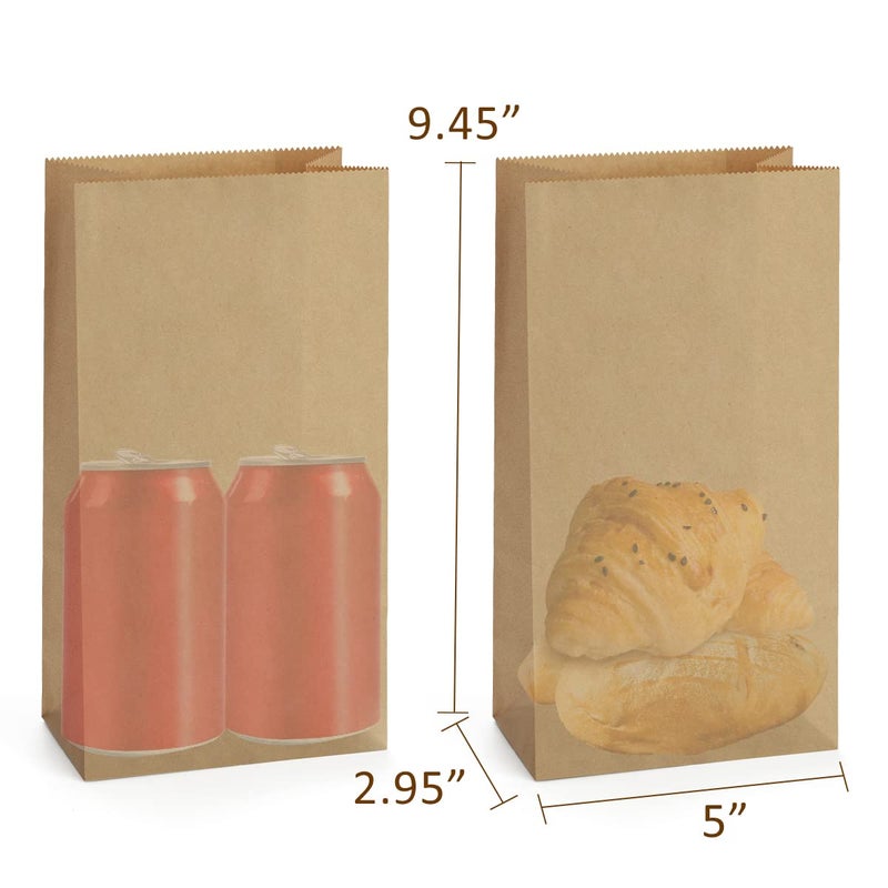 SHOPDAY 100 Pack Brown Kraft Paper Lunch Bags, 4lb Capacity, 5x2.95x9.45 Inches, Fold Top, Disposable, Brown - Image 2