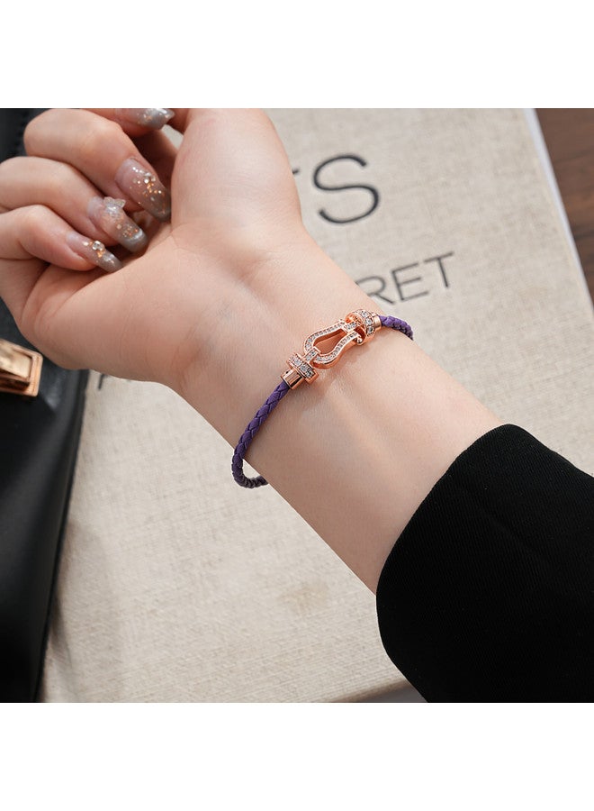 إيطالينا 【purple Charm】سوار نسائي أرجواني بتصميم حرفي ثقيل مدمج بالكامل، متعدد الاستخدامات ومتطور، على شكل نفل رباعي الأوراق، قابل للتركيب مع إكسسوارات حبل اليد - Image 3