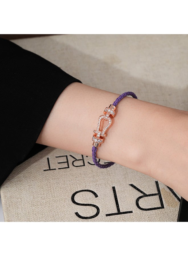 إيطالينا 【purple Charm】سوار نسائي أرجواني بتصميم حرفي ثقيل مدمج بالكامل، متعدد الاستخدامات ومتطور، على شكل نفل رباعي الأوراق، قابل للتركيب مع إكسسوارات حبل اليد - Image 2