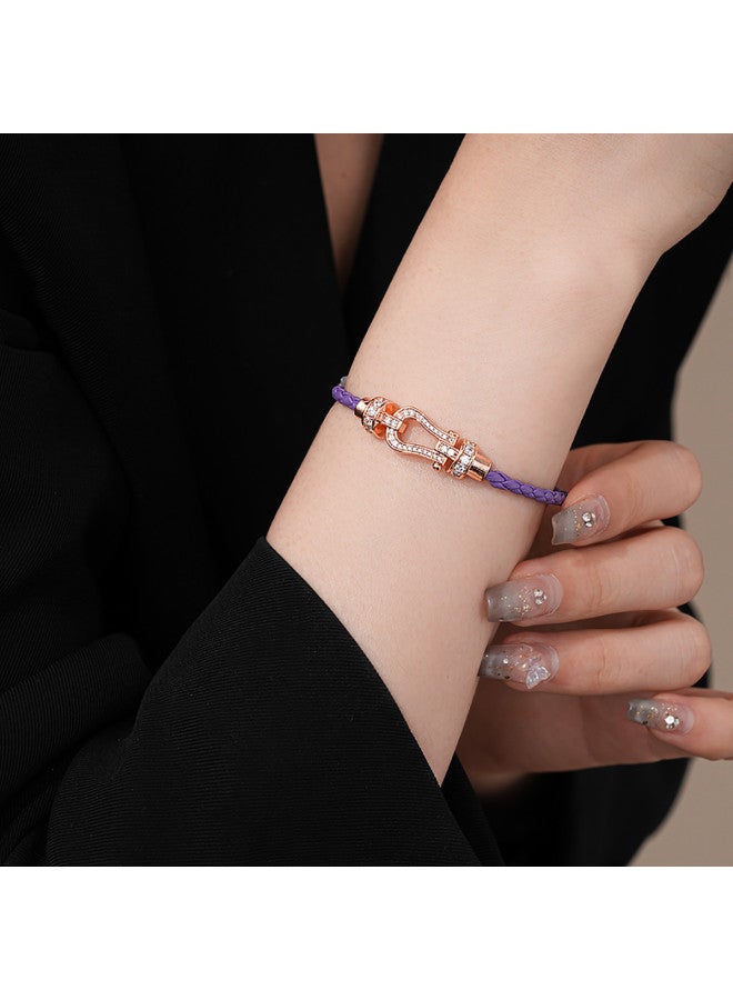 إيطالينا 【purple Charm】سوار نسائي أرجواني بتصميم حرفي ثقيل مدمج بالكامل، متعدد الاستخدامات ومتطور، على شكل نفل رباعي الأوراق، قابل للتركيب مع إكسسوارات حبل اليد - Image 4