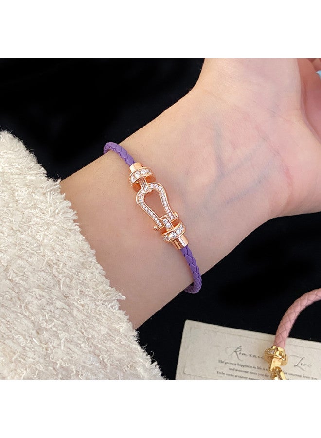 إيطالينا 【purple Charm】سوار نسائي أرجواني بتصميم حرفي ثقيل مدمج بالكامل، متعدد الاستخدامات ومتطور، على شكل نفل رباعي الأوراق، قابل للتركيب مع إكسسوارات حبل اليد - Image 5