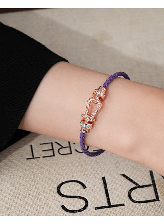 إيطالينا 【purple Charm】سوار نسائي أرجواني بتصميم حرفي ثقيل مدمج بالكامل، متعدد الاستخدامات ومتطور، على شكل نفل رباعي الأوراق، قابل للتركيب مع إكسسوارات حبل اليد - Image 1