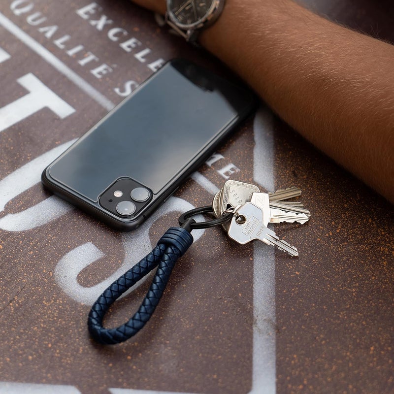 SERASAR Leather Keychain with Stainless Steel Ring - Blue - Image 4