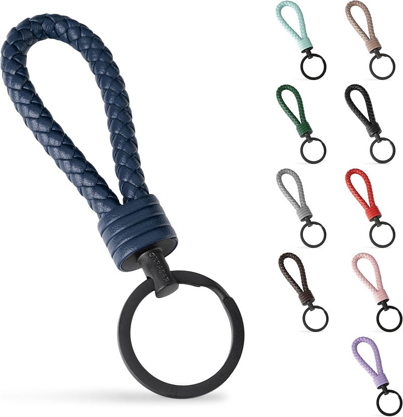SERASAR Leather Keychain with Stainless Steel Ring - Blue - Image 1