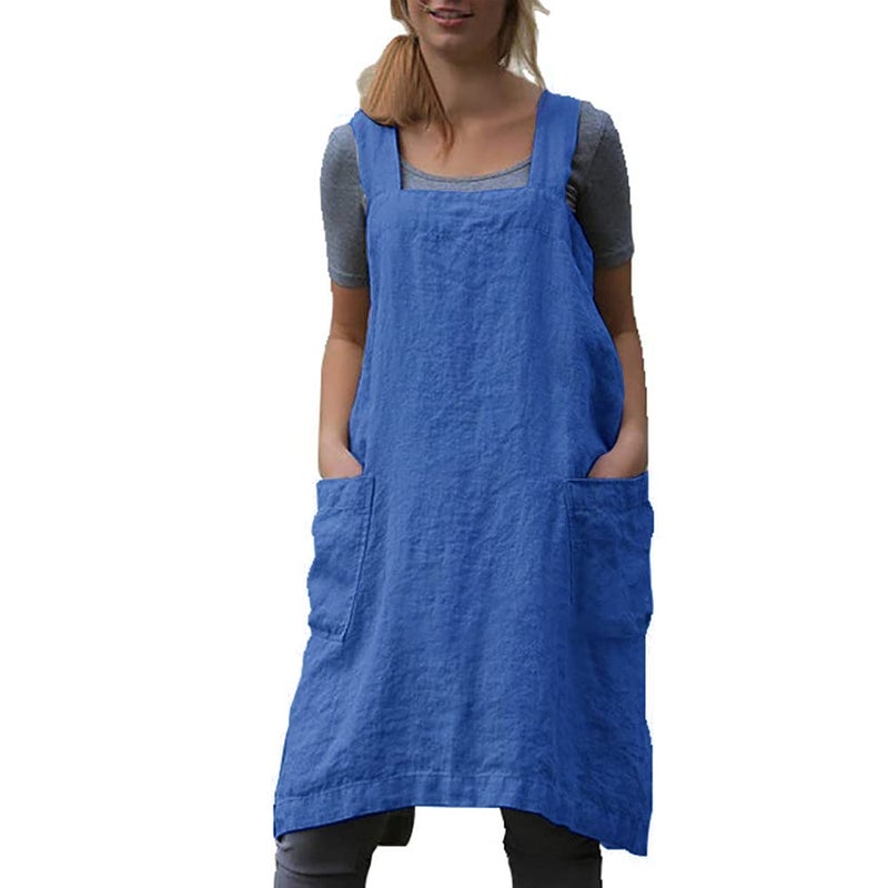 VLZUFE Cotton Linen Apron for women Cross Back Apron Pinafore Dress for Baking Cooking Gardening Work - Image 1