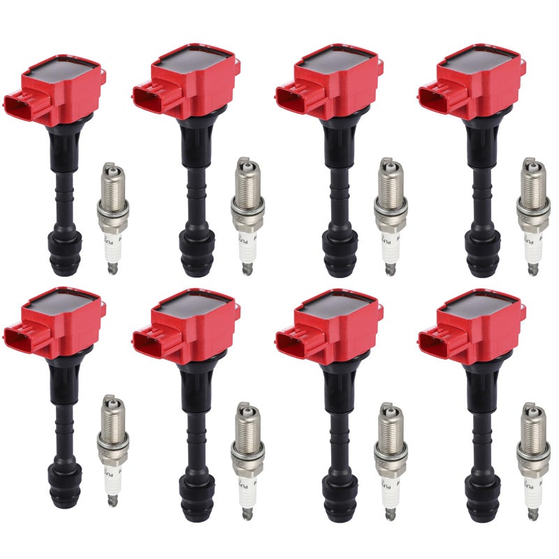 Pindex 8 Pack Ignition Coils and Iridium Spark PlugsUF510 5018 Coil Pack Kits Compatible with Nissan Infiniti Armada Titan Pathfinder QX56 NV2500 NV3500 56L