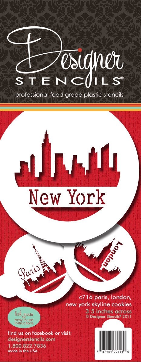 Designer Stencils C716 Paris London and New York Skylines Cookie Stencils BeigeSemiTransparent - Image 3