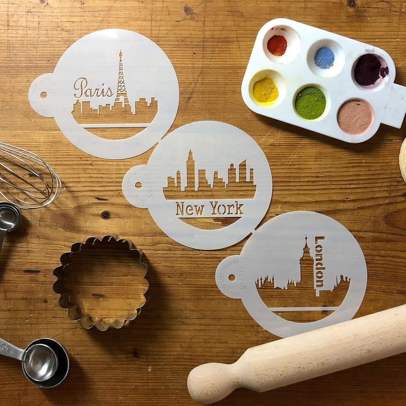 Designer Stencils C716 Paris London and New York Skylines Cookie Stencils BeigeSemiTransparent - Image 4