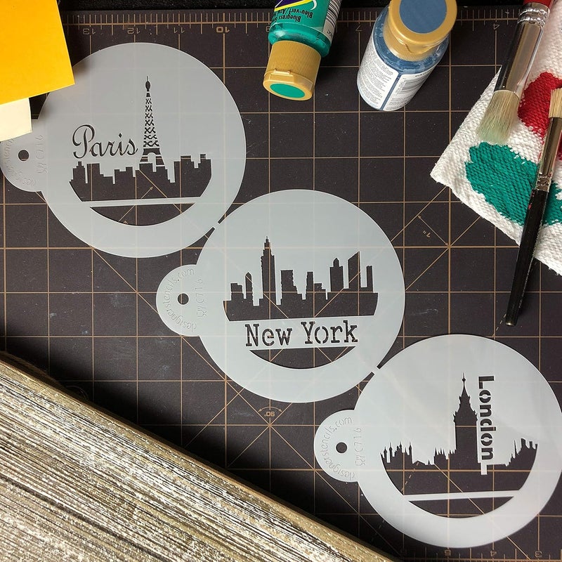 Designer Stencils C716 Paris London and New York Skylines Cookie Stencils BeigeSemiTransparent - Image 5