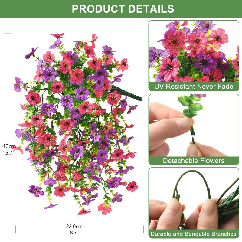 ZFProcess Artificial Hanging Flowers for Outdoors Spring Summer Decoration, 2PCS Silk Fake Daisy Realistic Outdoor Flowers UV Resistant Porch Patio Window Yard Decor(Purple Rose Red) - Image 2