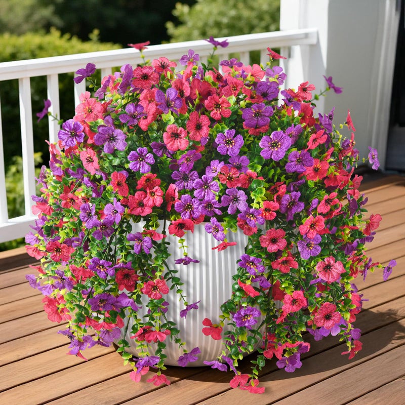 ZFProcess Artificial Hanging Flowers for Outdoors Spring Summer Decoration, 2PCS Silk Fake Daisy Realistic Outdoor Flowers UV Resistant Porch Patio Window Yard Decor(Purple Rose Red) - Image 1