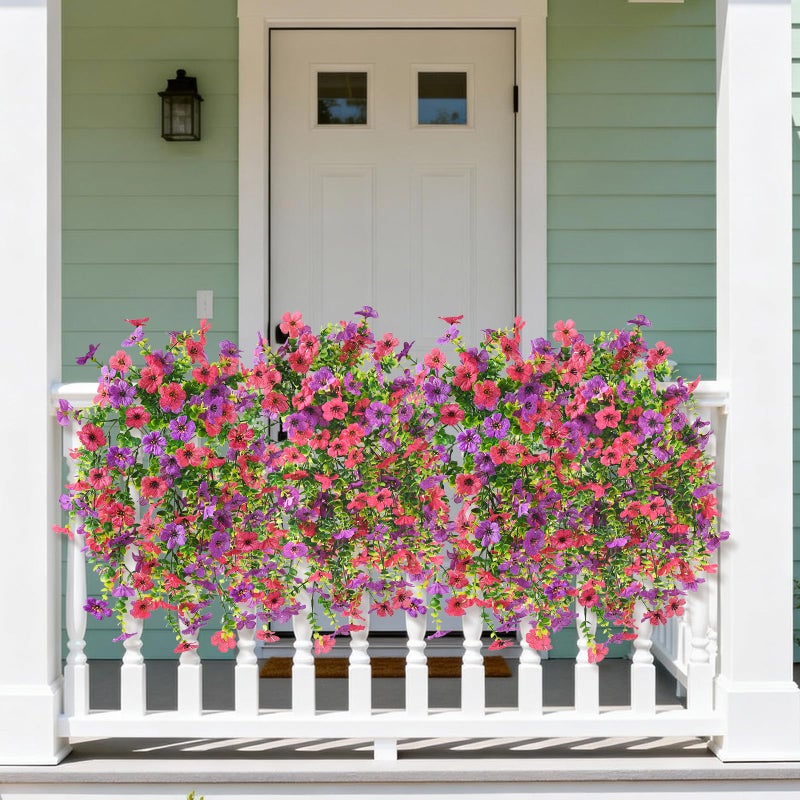ZFProcess Artificial Hanging Flowers for Outdoors Spring Summer Decoration, 2PCS Silk Fake Daisy Realistic Outdoor Flowers UV Resistant Porch Patio Window Yard Decor(Purple Rose Red) - Image 4