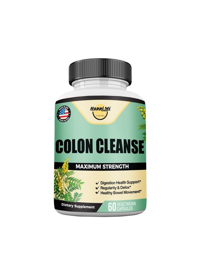 Happi Mi Nutrition Colon Cleanse, Colon Detox, All Natural Herbal Formula, Support Healthy Bowel Movements, Gut Health & Healthy Metabolism Support, Non-GMO - 60 Vegetable Capsule 30 Servings - Image 1