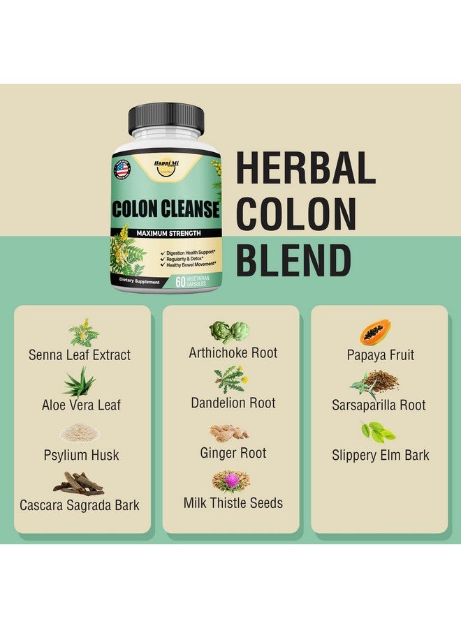 Happi Mi Nutrition Colon Cleanse, Colon Detox, All Natural Herbal Formula, Support Healthy Bowel Movements, Gut Health & Healthy Metabolism Support, Non-GMO - 60 Vegetable Capsule 30 Servings - Image 3
