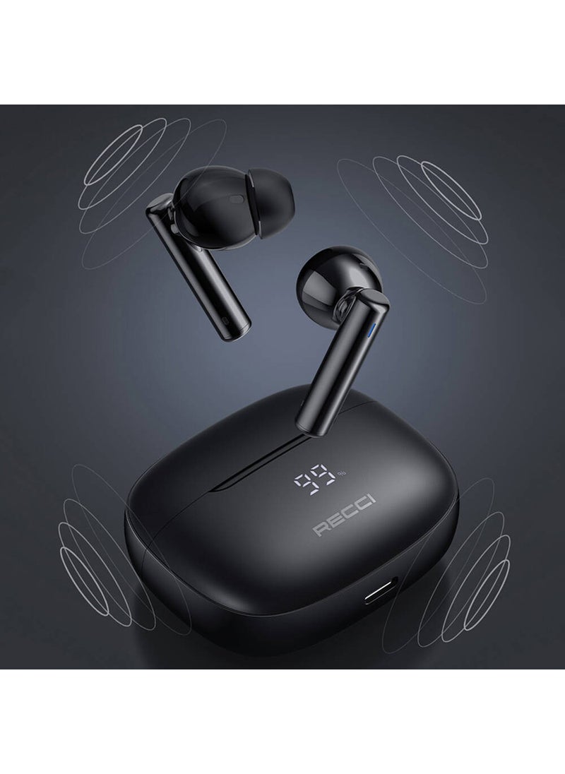 Recci - Bluetooth Headset with Digital Charging Indicator REP-W77 Warrior Anc Featured Tws V5.3 Black - Image 1