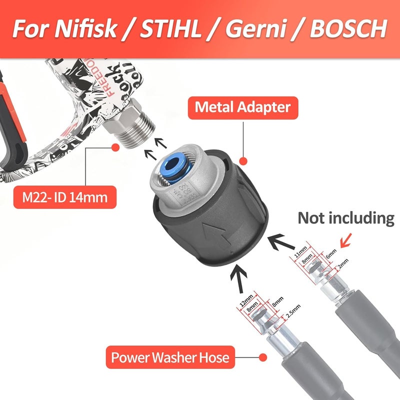 BEAR FORCE Pressure Washer Color Painted Short Spray Gun M22-ID14mm Max 3000 PSI & Foam Cannon Foam Gun Set, for Bosch, B&D, Nilfisk, Sun Joe, Koblenz, Truper, Pretul Pressure Washer, Car Wash - Image 4