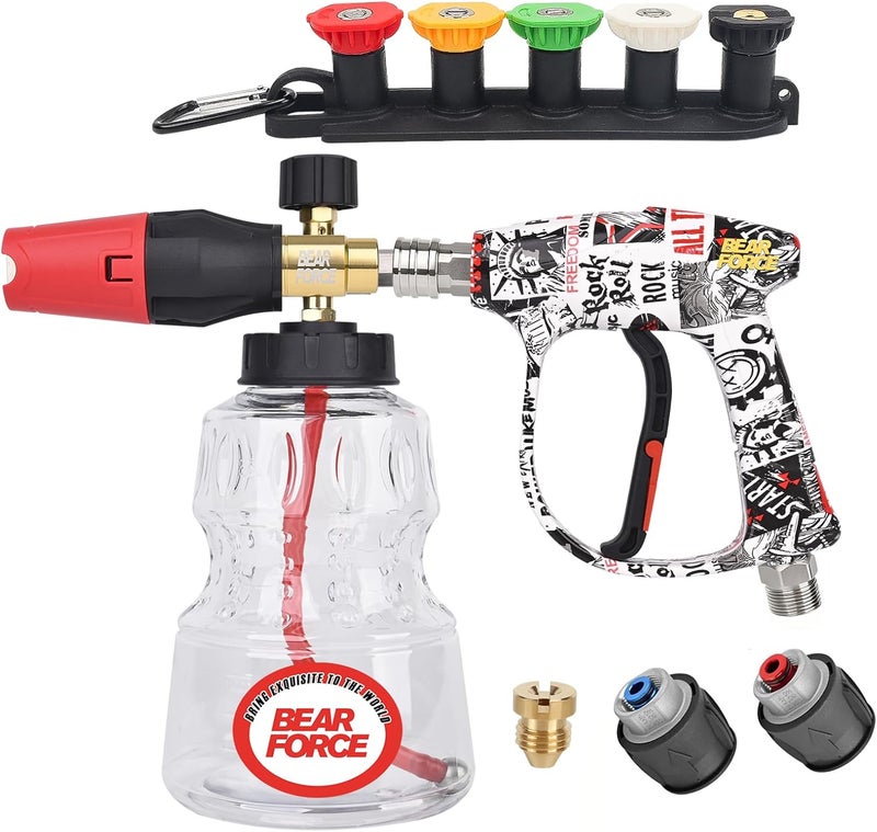 BEAR FORCE Pressure Washer Color Painted Short Spray Gun M22-ID14mm Max 3000 PSI & Foam Cannon Foam Gun Set, for Bosch, B&D, Nilfisk, Sun Joe, Koblenz, Truper, Pretul Pressure Washer, Car Wash - Image 1