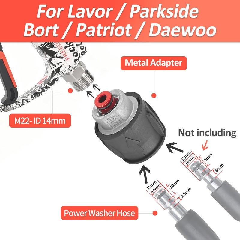 BEAR FORCE Pressure Washer Color Painted Short Spray Gun M22-ID14mm Max 3000 PSI & Foam Cannon Foam Gun Set, for Bosch, B&D, Nilfisk, Sun Joe, Koblenz, Truper, Pretul Pressure Washer, Car Wash - Image 5