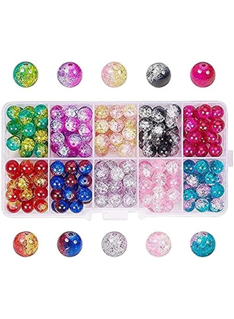 Luckam 200 قطعة 10 لون خرز زجاجي متصدع 8 مم دائري مصنوع يدويًا خرز متصدع خرز كريستالي لصنع أساور الصداقة بمناسبة عيد الأم وزينة المجوهرات - Image 1