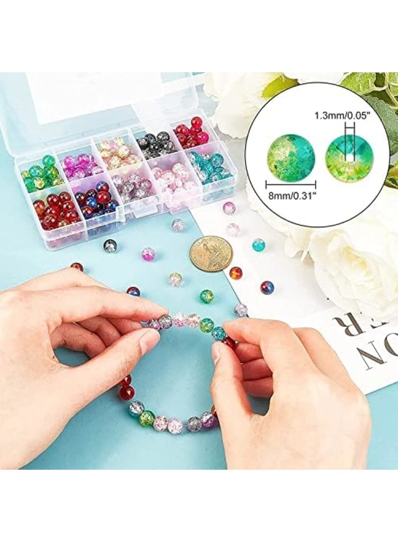 Luckam 200 قطعة 10 لون خرز زجاجي متصدع 8 مم دائري مصنوع يدويًا خرز متصدع خرز كريستالي لصنع أساور الصداقة بمناسبة عيد الأم وزينة المجوهرات - Image 2