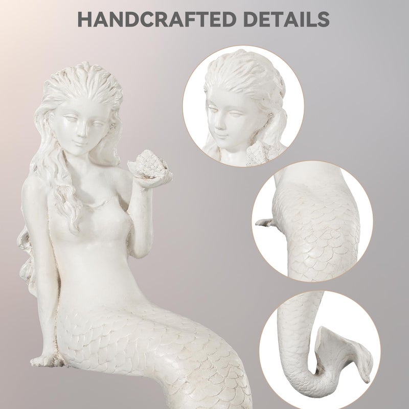 Ultym Mermaid Statue Outdoor, Large 25.6 Inch Garden Sculpture Figurines for Lawn and Patio Decor, Durable MGO Stone Yard Art with Weatherproof Finish for Indoor Decor Christmas Gift Antique White - Image 5