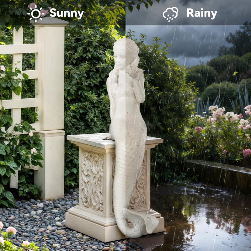 Ultym Mermaid Statue Outdoor, Large 25.6 Inch Garden Sculpture Figurines for Lawn and Patio Decor, Durable MGO Stone Yard Art with Weatherproof Finish for Indoor Decor Christmas Gift Antique White - Image 3