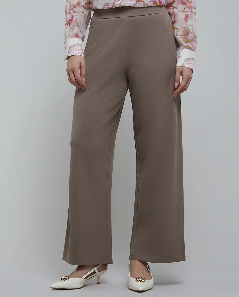أر أند بي Textured Wide Leg Pants with Elastic Waist