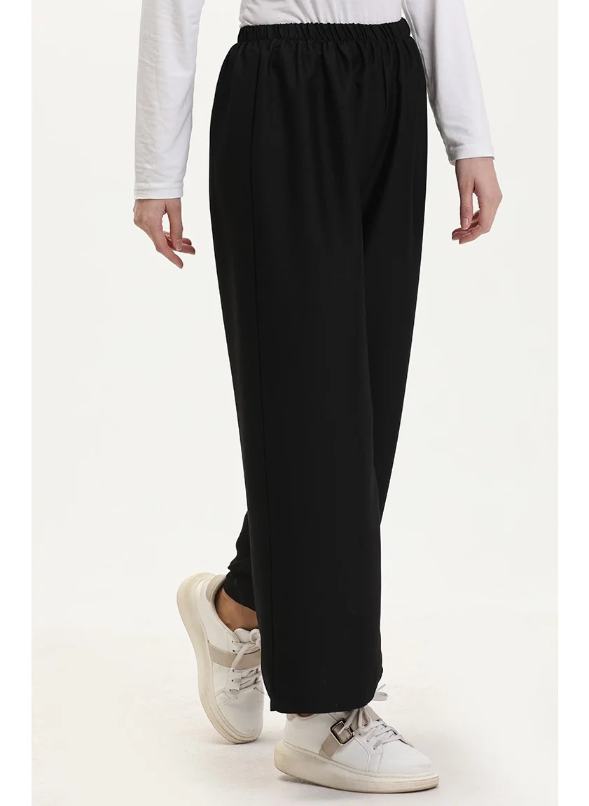 Sefa Merve Elastic Waist Wide Leg Trousers 1143-01 Black