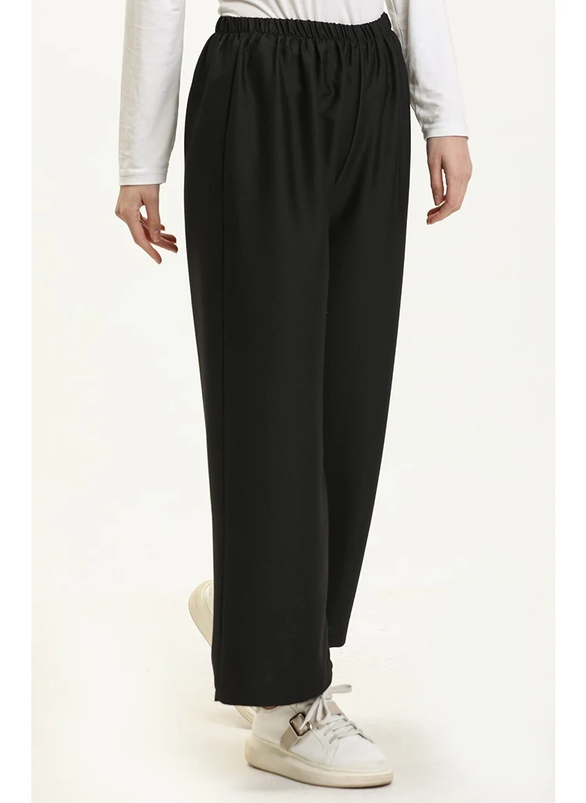 Sefa Merve Elastic Waist Wide Leg Trousers 1143-01 Black