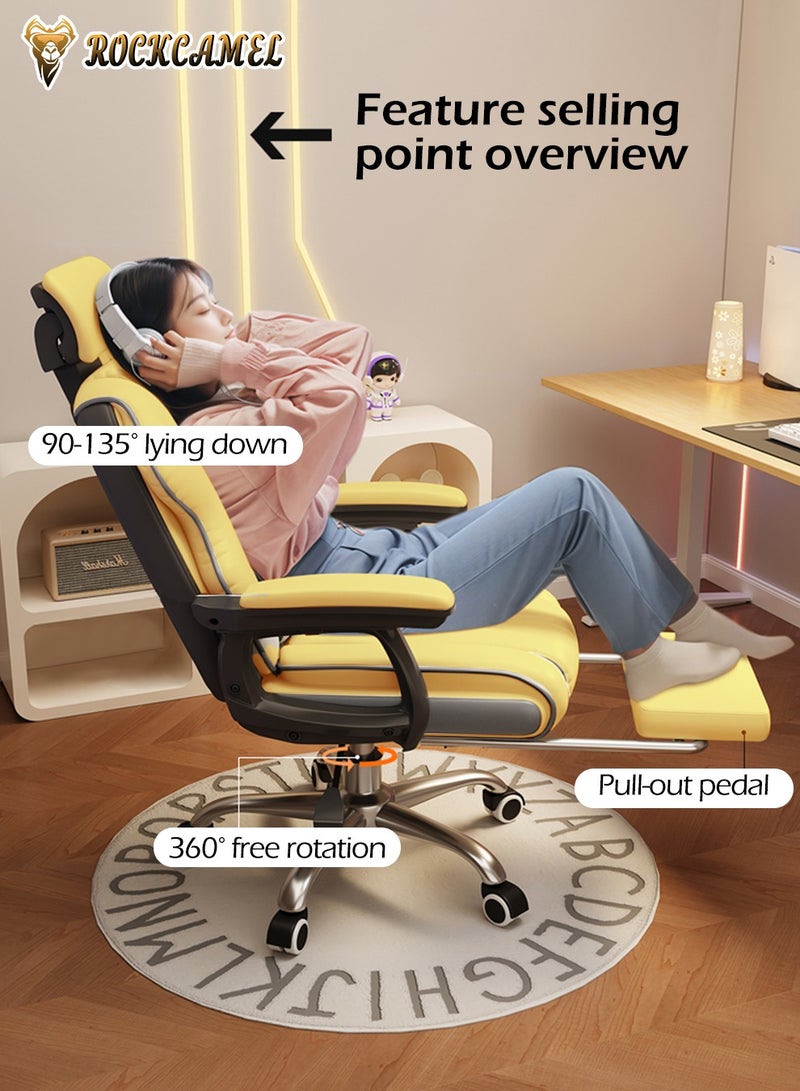 ROCKCAMEL كرسي ألعاب / كرسي كمبيوتر / كرسي مكتب مع مسند قدم قابل للسحب، بطانة لاتكس عالية الارتداد، جلد بولي يوريثين، تصميم مريح مع دعم قطني ورقبة، تعديل الارتفاع ومسند الظهر، قاعدة عجلات فولاذية صامتة، مناسب للمنزل أو المكتب - Image 2