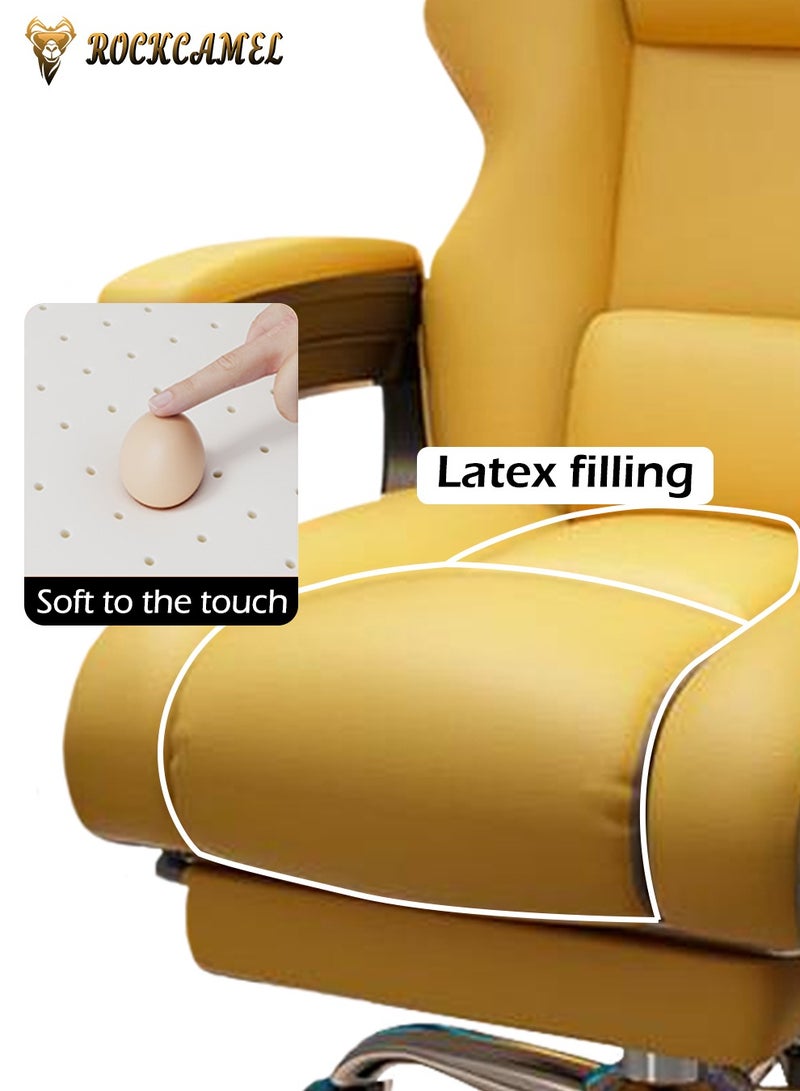 ROCKCAMEL كرسي ألعاب / كرسي كمبيوتر / كرسي مكتب مع مسند قدم قابل للسحب، بطانة لاتكس عالية الارتداد، جلد بولي يوريثين، تصميم مريح مع دعم قطني ورقبة، تعديل الارتفاع ومسند الظهر، قاعدة عجلات فولاذية صامتة، مناسب للمنزل أو المكتب - Image 4