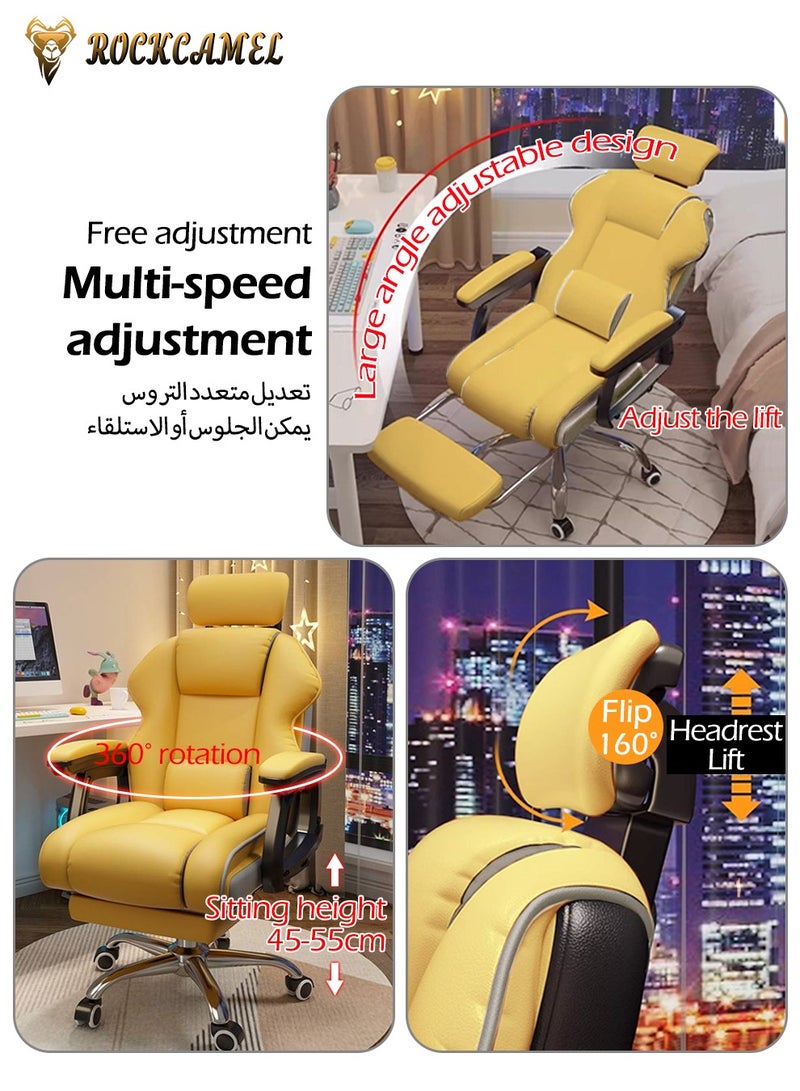 ROCKCAMEL كرسي ألعاب / كرسي كمبيوتر / كرسي مكتب مع مسند قدم قابل للسحب، بطانة لاتكس عالية الارتداد، جلد بولي يوريثين، تصميم مريح مع دعم قطني ورقبة، تعديل الارتفاع ومسند الظهر، قاعدة عجلات فولاذية صامتة، مناسب للمنزل أو المكتب - Image 5