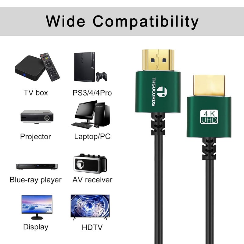 ثسوكوردز كابل HDMI رفيع من ، طوله 1.6 قدم، ناعم جدًا ورفيع، مرن للغاية، يدعم تقنية 4K بسرعة عالية @60Hz وبسرعة نقل بيانات 18 جيجابت في الثانية، دقة 2160p و1080p - Image 4