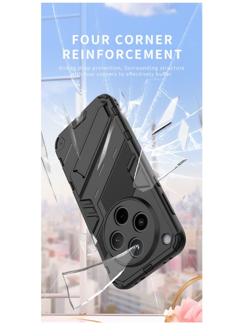 Oppo Find X8 Pro 5G - Original Punk Shock-Resistant Case Cover with Built-in Kickstand: Durable, Lightweight, and Shock-Absorbing - Black