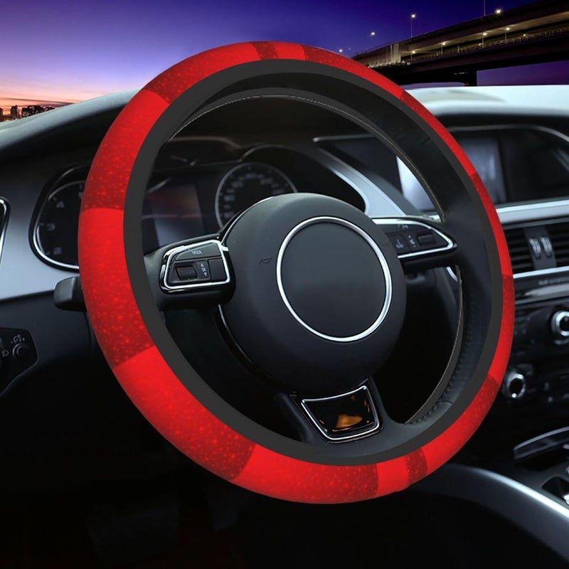 Car Steering Wheel Cover for Women Men, Non-Slip Breathable Steering Wheel, Red Star in Red Steering Wheel Protector, Car Accessories - Image 1