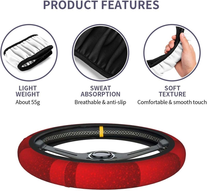 Car Steering Wheel Cover for Women Men, Non-Slip Breathable Steering Wheel, Red Star in Red Steering Wheel Protector, Car Accessories - Image 5