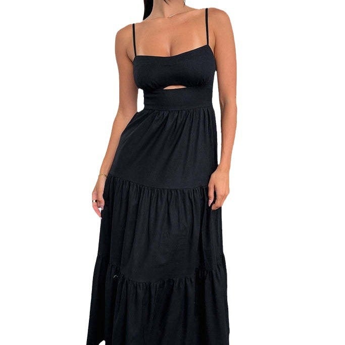 Elegant Spaghetti Strap Dress Waist Slimming Maxi White - Image 3