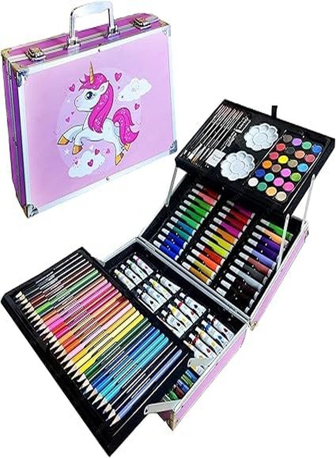 EYUVAA LABEL Premium Art Set Box & Painting Kit for Kids, Adults, Artist | 145 Pcs Drawing Box with Oil Pastels, Crayons, Water Color, Colored Pencils Gift Set ((Pink)) - Image 2