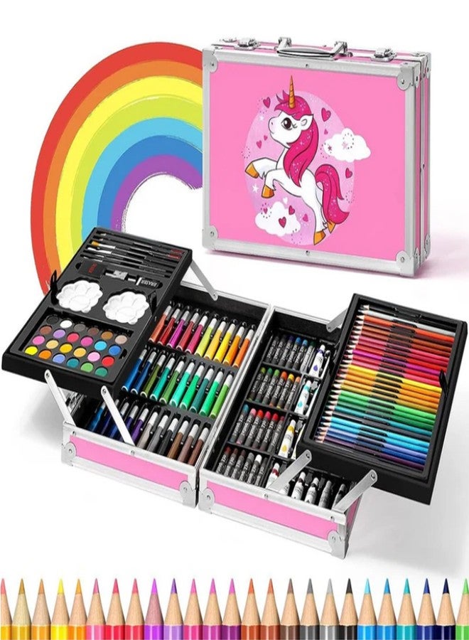 EYUVAA LABEL Premium Art Set Box & Painting Kit for Kids, Adults, Artist | 145 Pcs Drawing Box with Oil Pastels, Crayons, Water Color, Colored Pencils Gift Set ((Pink)) - Image 1