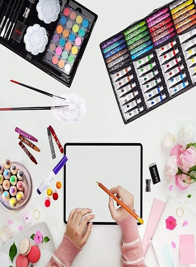 EYUVAA LABEL Premium Art Set Box & Painting Kit for Kids, Adults, Artist | 145 Pcs Drawing Box with Oil Pastels, Crayons, Water Color, Colored Pencils Gift Set ((Pink)) - Image 4