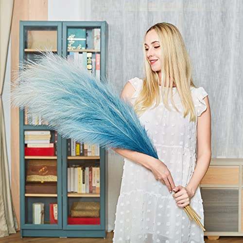 EVODIS Faux Pampas Grass Decor, 6 Stems Artificial Pampas Grass - 43 inch Tall Pompass Grass Large Pompous Boho Flower Arrangement Home Decor for Room Wedding Party - Image 2