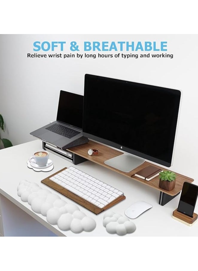 erorex Cloud Wrist Rest Keyboard, PU Leather Memory Foam Wrist Rest for Computer Keyboard, Ergonomic Keyboard Wrist Rest Pad and Cute Mouse Wrist Rest for Gaming, Office, Computer, Typing Pain Relief (White)  - Image 3