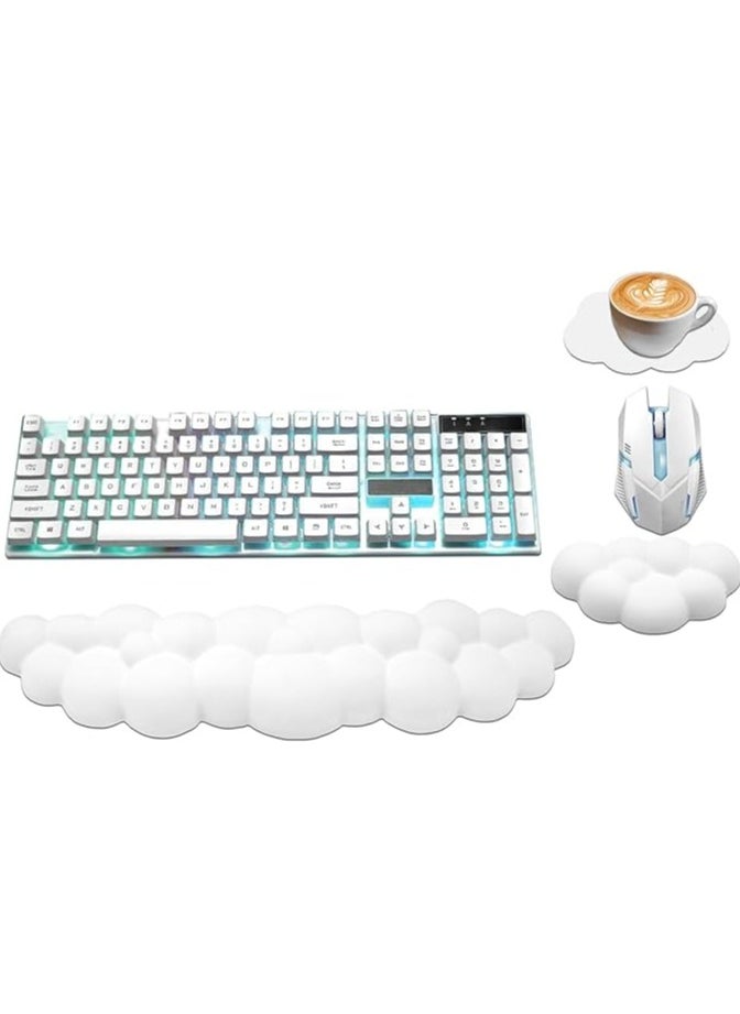erorex Cloud Wrist Rest Keyboard, PU Leather Memory Foam Wrist Rest for Computer Keyboard, Ergonomic Keyboard Wrist Rest Pad and Cute Mouse Wrist Rest for Gaming, Office, Computer, Typing Pain Relief (White)  - Image 1